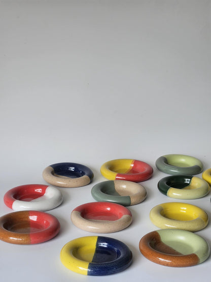 Ceramic Donut Ring Dish • Half & Half Trinket Plate, Speckled Pottery