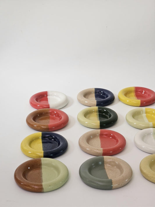 Ceramic Donut Ring Dish • Half & Half Trinket Plate, Speckled Pottery