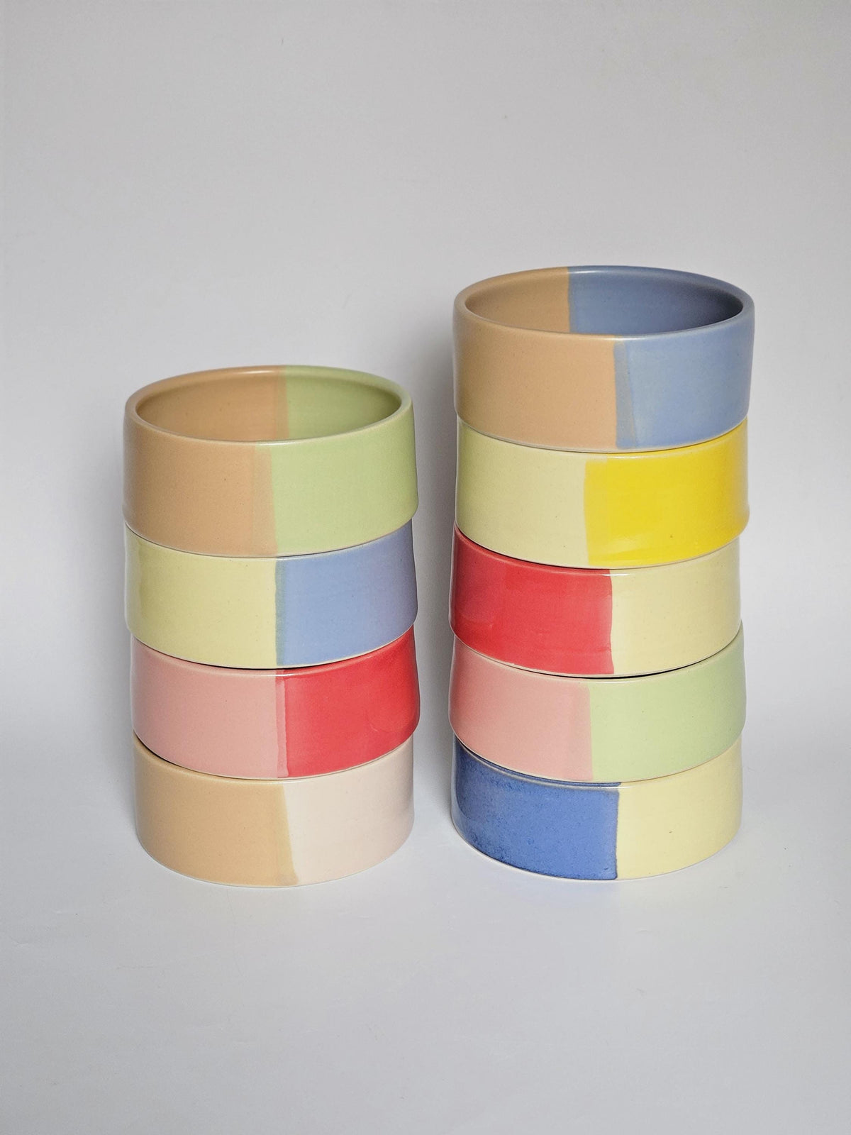 Two-Tone Ceramic Pet Bowl: Handmade Color Block Cat/Dog Dish