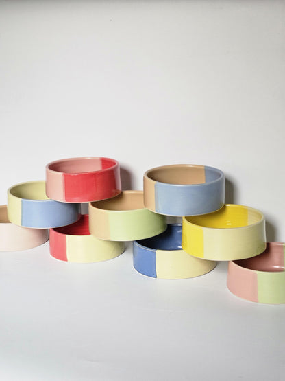 Two-Tone Ceramic Pet Bowl: Handmade Color Block Cat/Dog Dish