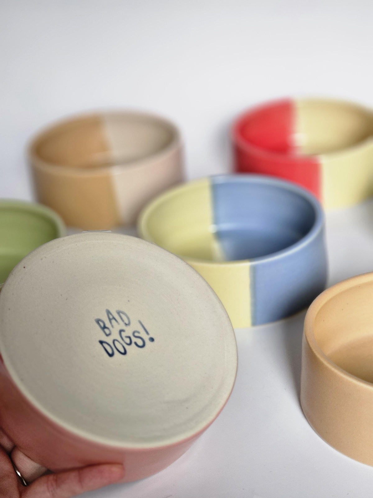 Two-Tone Ceramic Pet Bowl: Handmade Color Block Cat/Dog Dish