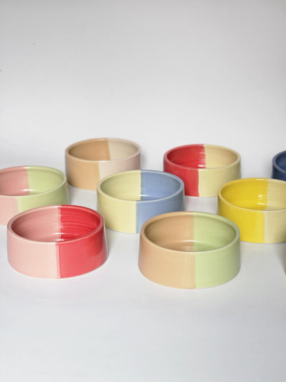 Two-Tone Ceramic Pet Bowl: Handmade Color Block Cat/Dog Dish