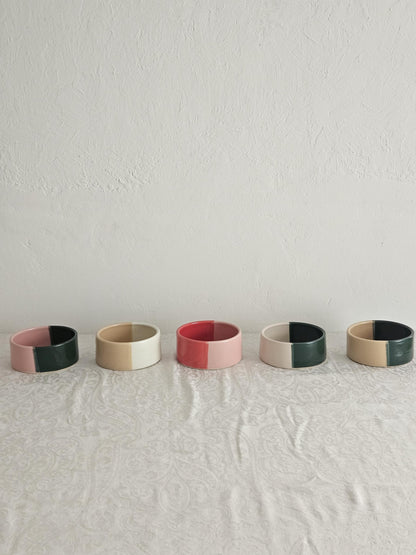 Two-Tone Ceramic Pet Bowl: Handmade Color Block Cat/Dog Dish (Ready to Ship)