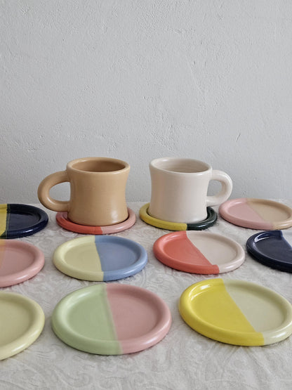 Handmade Ceramic Color Block Coaster: Wheel Thrown Pottery