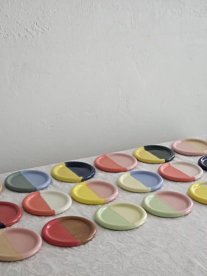 Handmade Ceramic Color Block Coaster: Wheel Thrown Pottery
