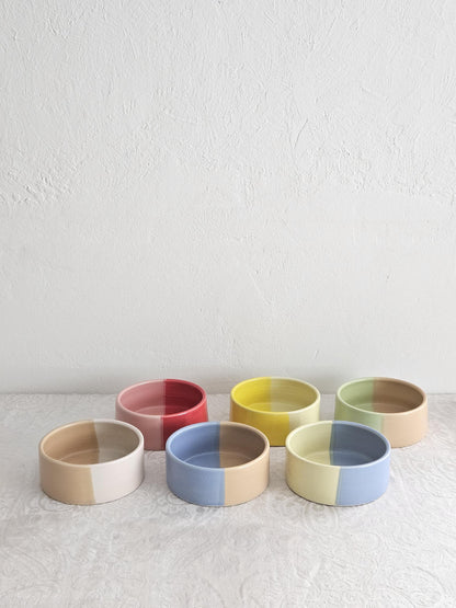Two-Tone Ceramic Pet Bowl: Handmade Color Block Cat/Dog Dish (Ready to Ship)
