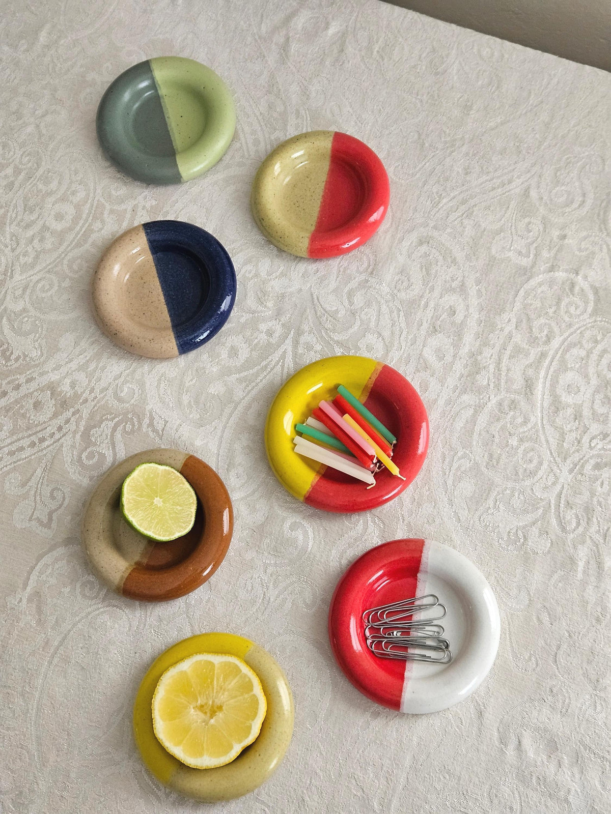 Ceramic Donut Ring Dish • Half & Half Trinket Plate, Speckled Pottery