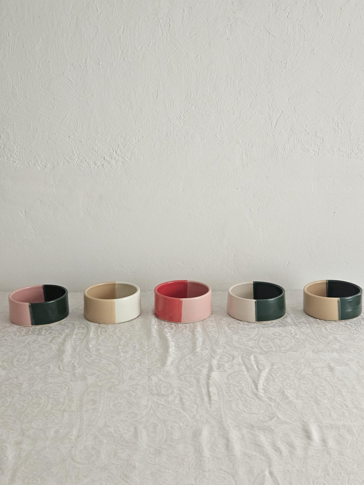 Two-Tone Ceramic Pet Bowl: Handmade Color Block Cat/Dog Dish