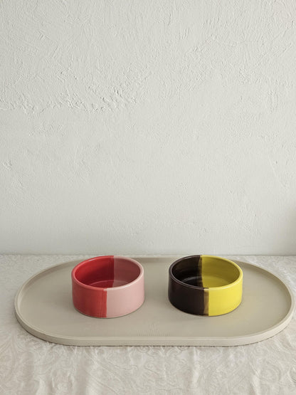 Two-Tone Ceramic Pet Bowl: Handmade Color Block Cat/Dog Dish