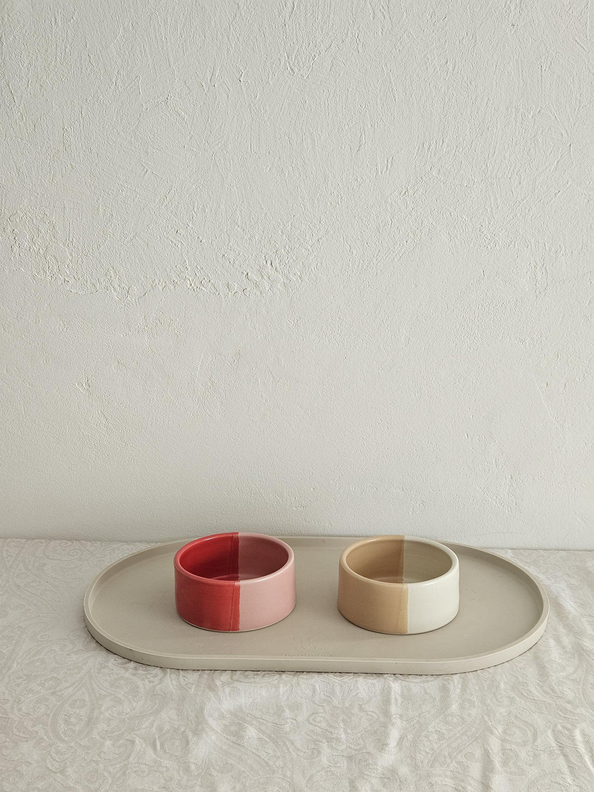 Two-Tone Ceramic Pet Bowl: Handmade Color Block Cat/Dog Dish
