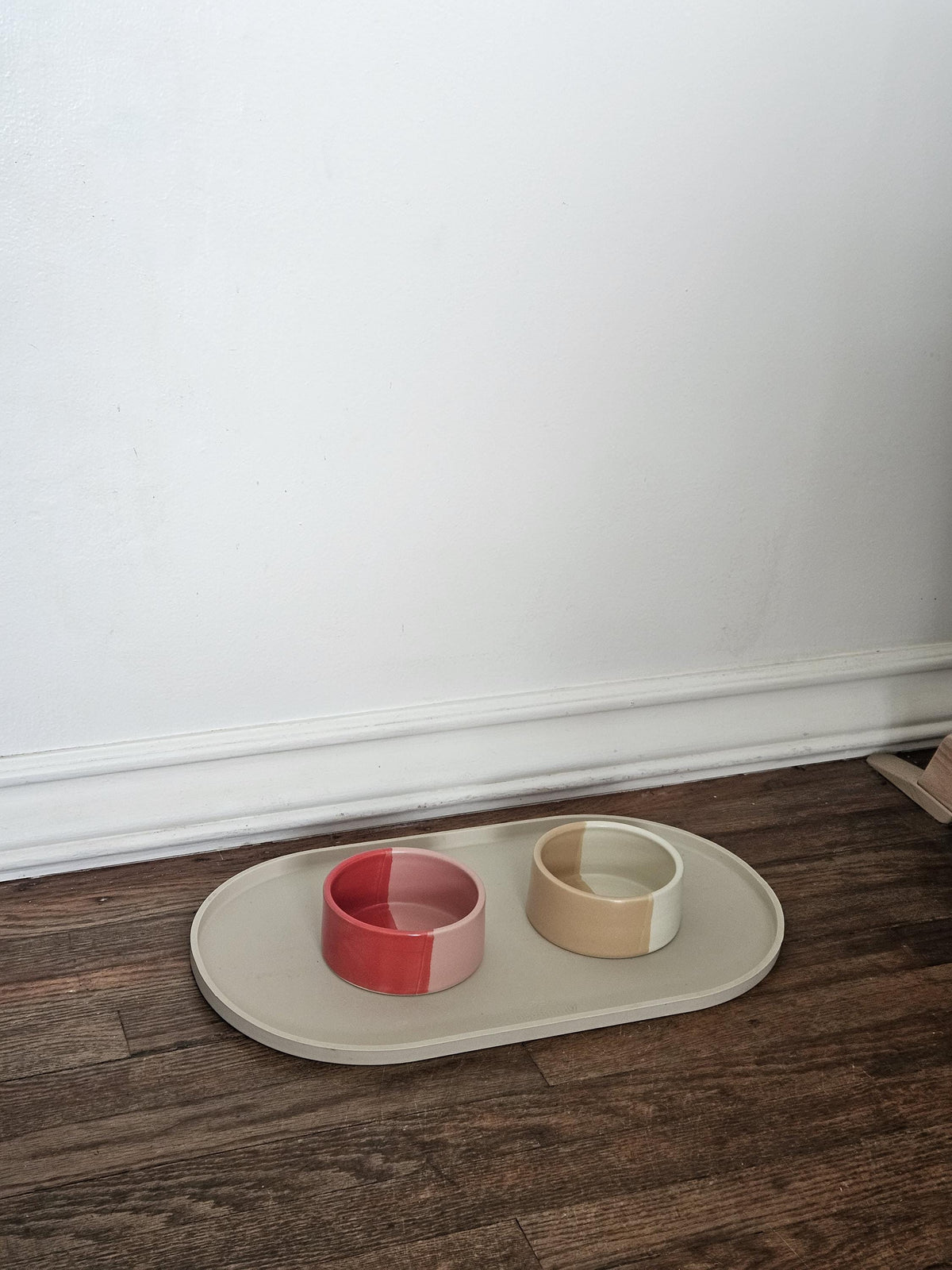 Two-Tone Ceramic Pet Bowl: Handmade Color Block Cat/Dog Dish