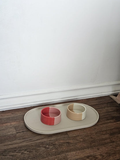 Two-Tone Ceramic Pet Bowl: Handmade Color Block Cat/Dog Dish