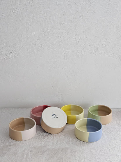 Two-Tone Ceramic Pet Bowl: Handmade Color Block Cat/Dog Dish (Ready to Ship)