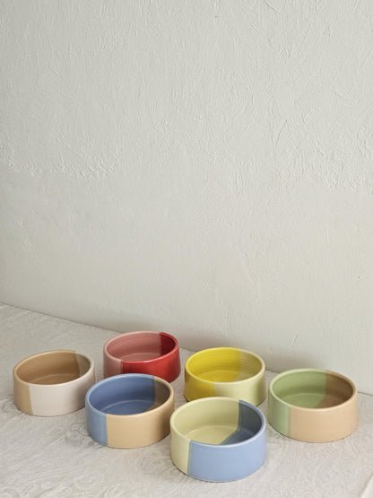 Two-Tone Ceramic Pet Bowl: Handmade Color Block Cat/Dog Dish (Ready to Ship)