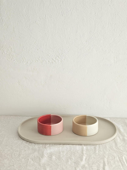 Two-Tone Ceramic Pet Bowl: Handmade Color Block Cat/Dog Dish (Ready to Ship)