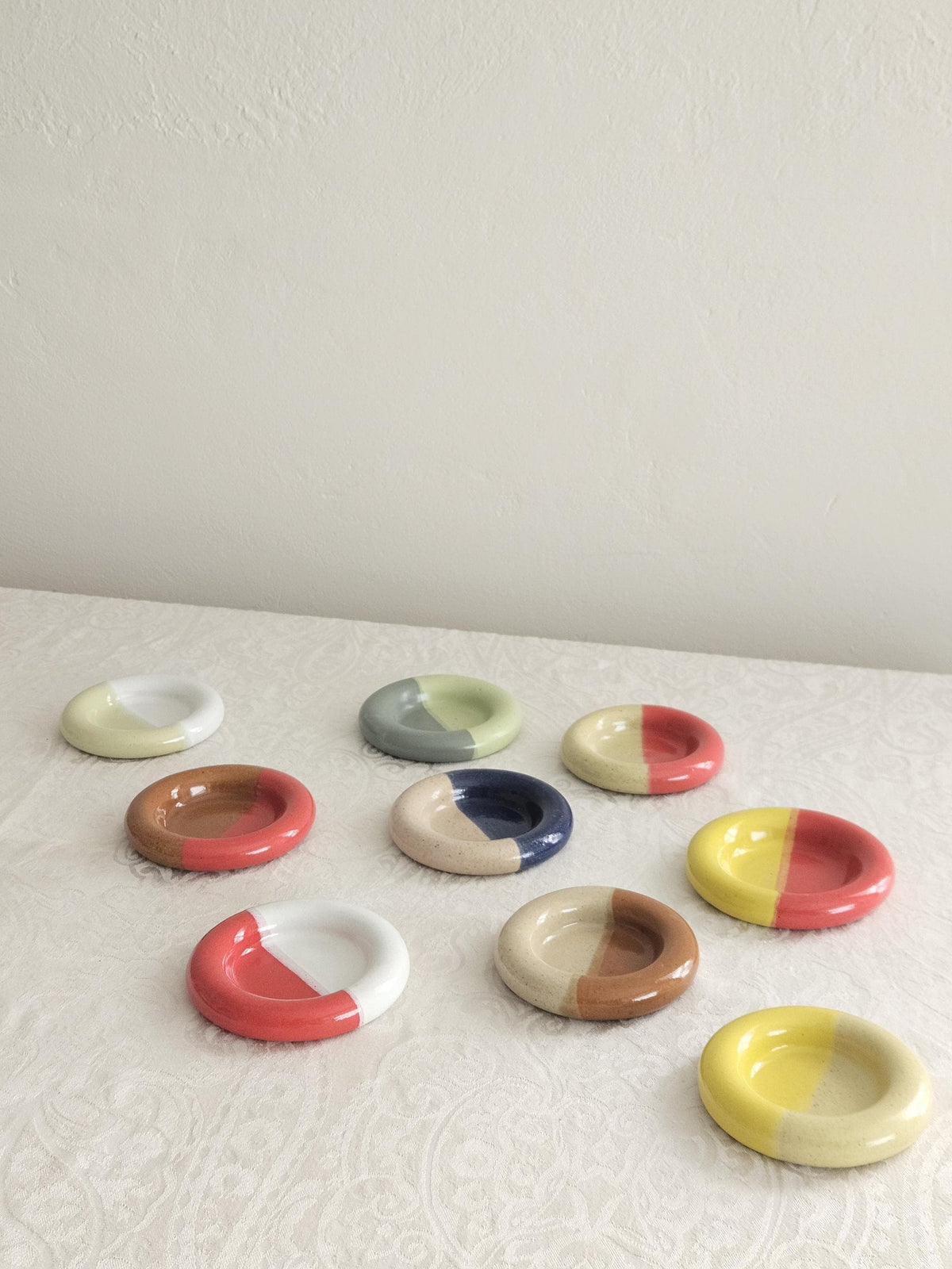 Ceramic Donut Ring Dish • Half & Half Trinket Plate, Speckled Pottery