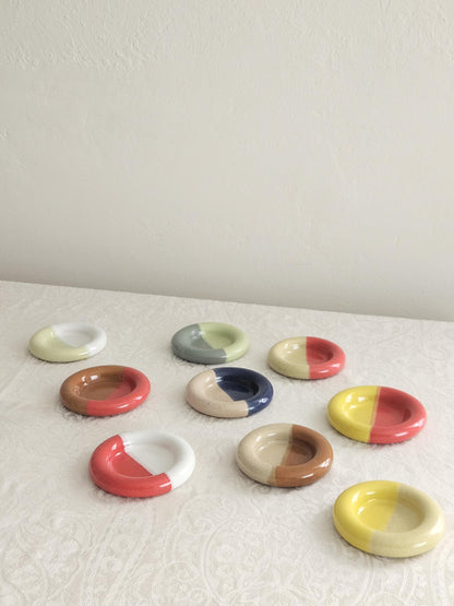 Ceramic Donut Ring Dish • Half & Half Trinket Plate, Speckled Pottery