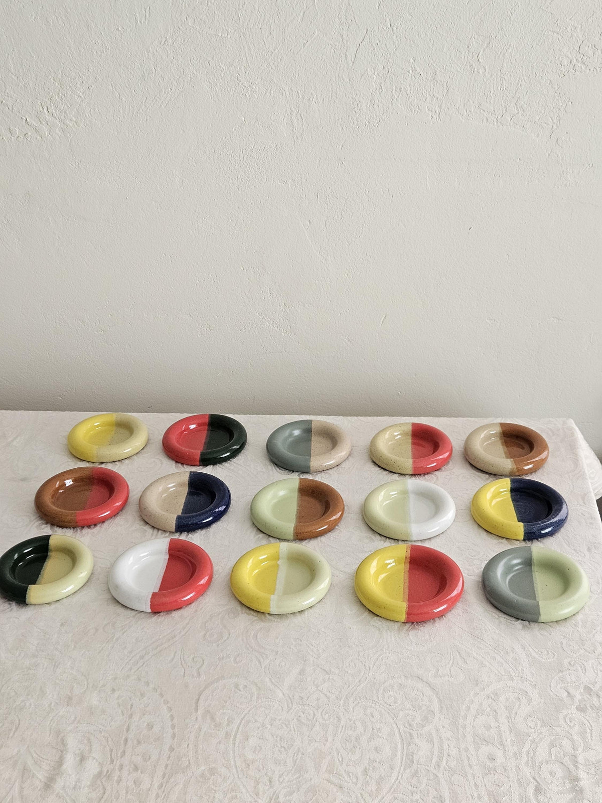 Ceramic Donut Ring Dish • Half & Half Trinket Plate, Speckled Pottery