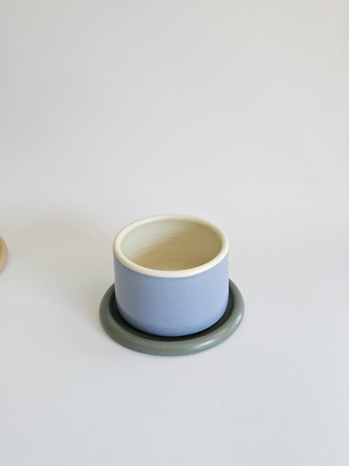 Handmade Color Block Pottery Planter with Tray • Three-Toned Ceramic Drainage Pot