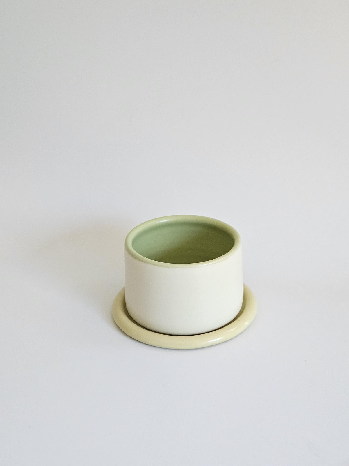 Handmade Color Block Pottery Planter with Tray • Three-Toned Ceramic Drainage Pot
