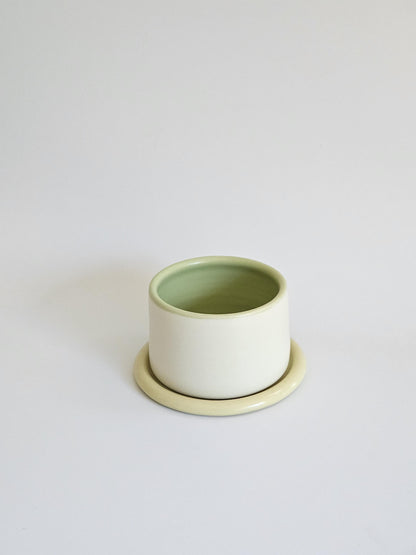 Handmade Color Block Pottery Planter with Tray • Three-Toned Ceramic Drainage Pot