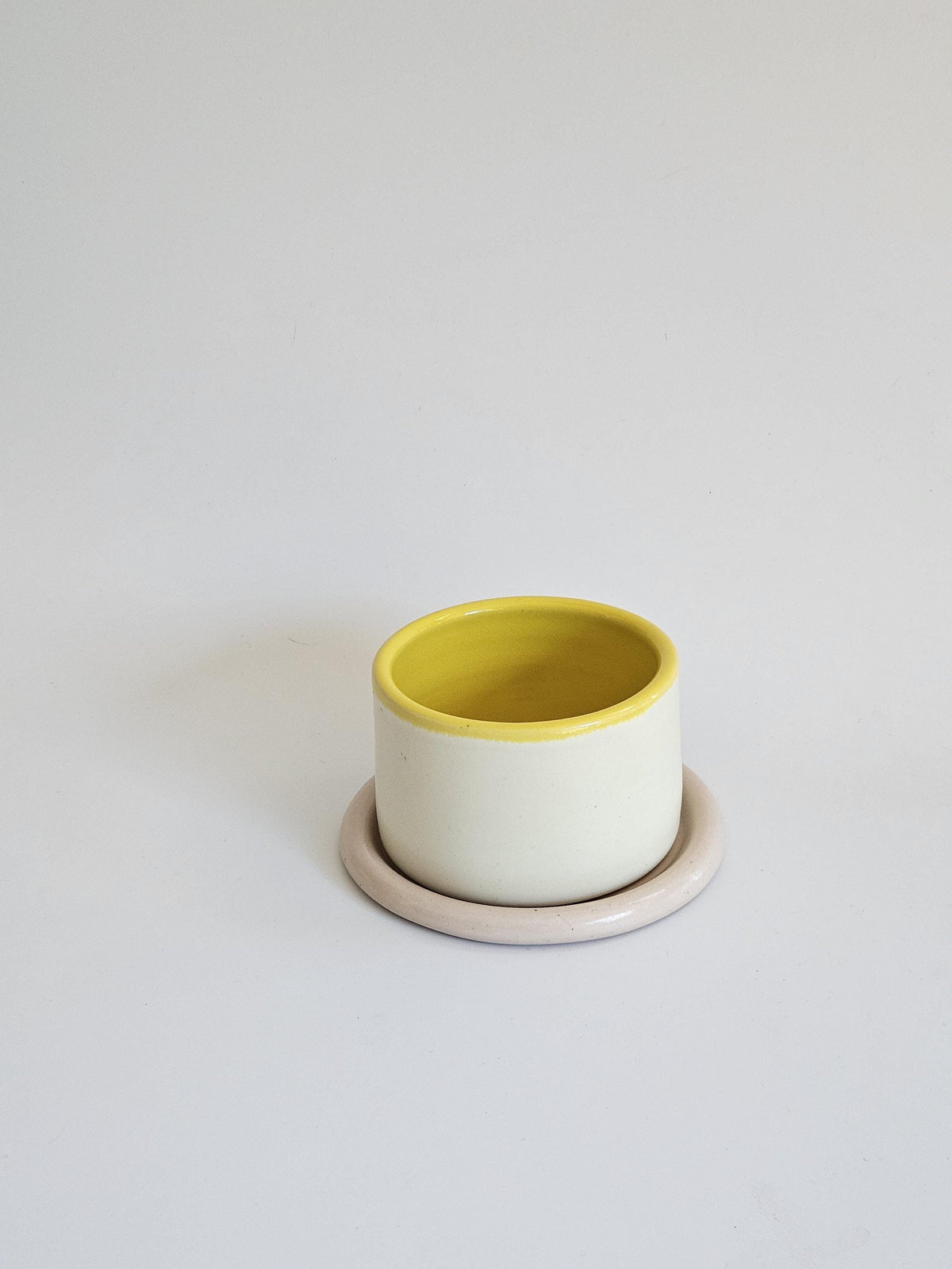 Handmade Color Block Pottery Planter with Tray • Three-Toned Ceramic Drainage Pot