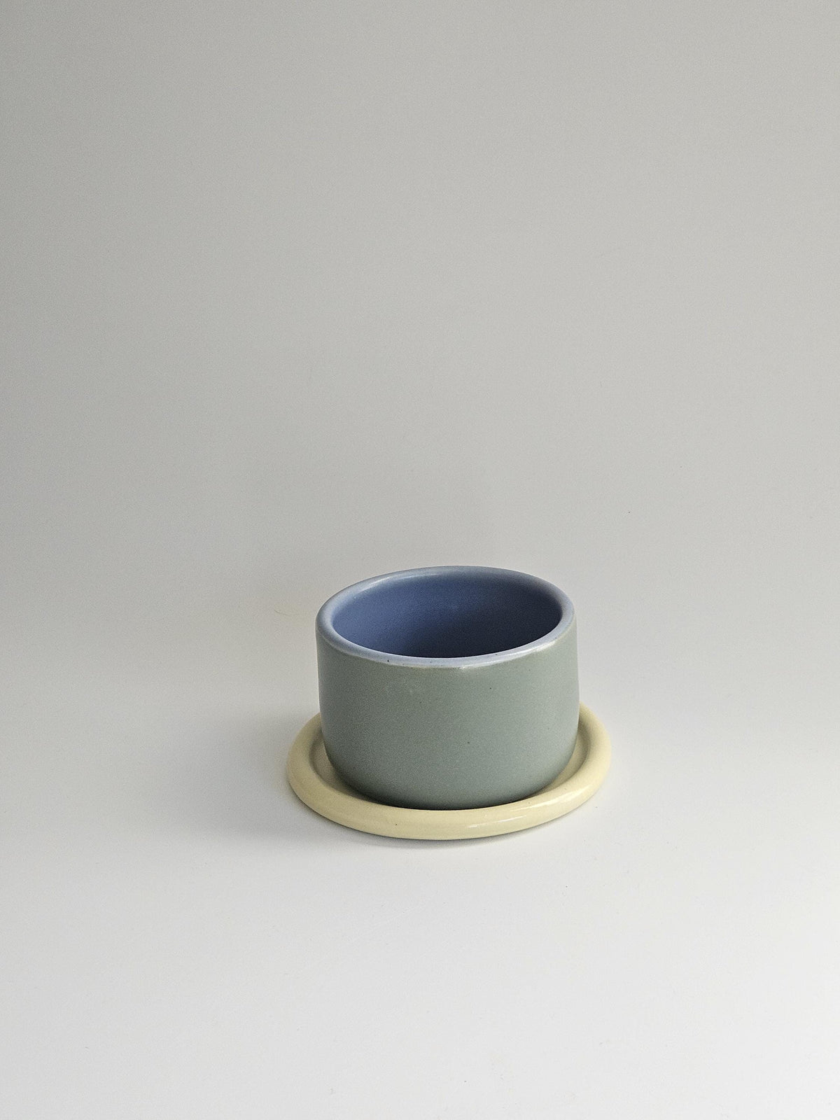 Handmade Color Block Pottery Planter with Tray • Three-Toned Ceramic Drainage Pot
