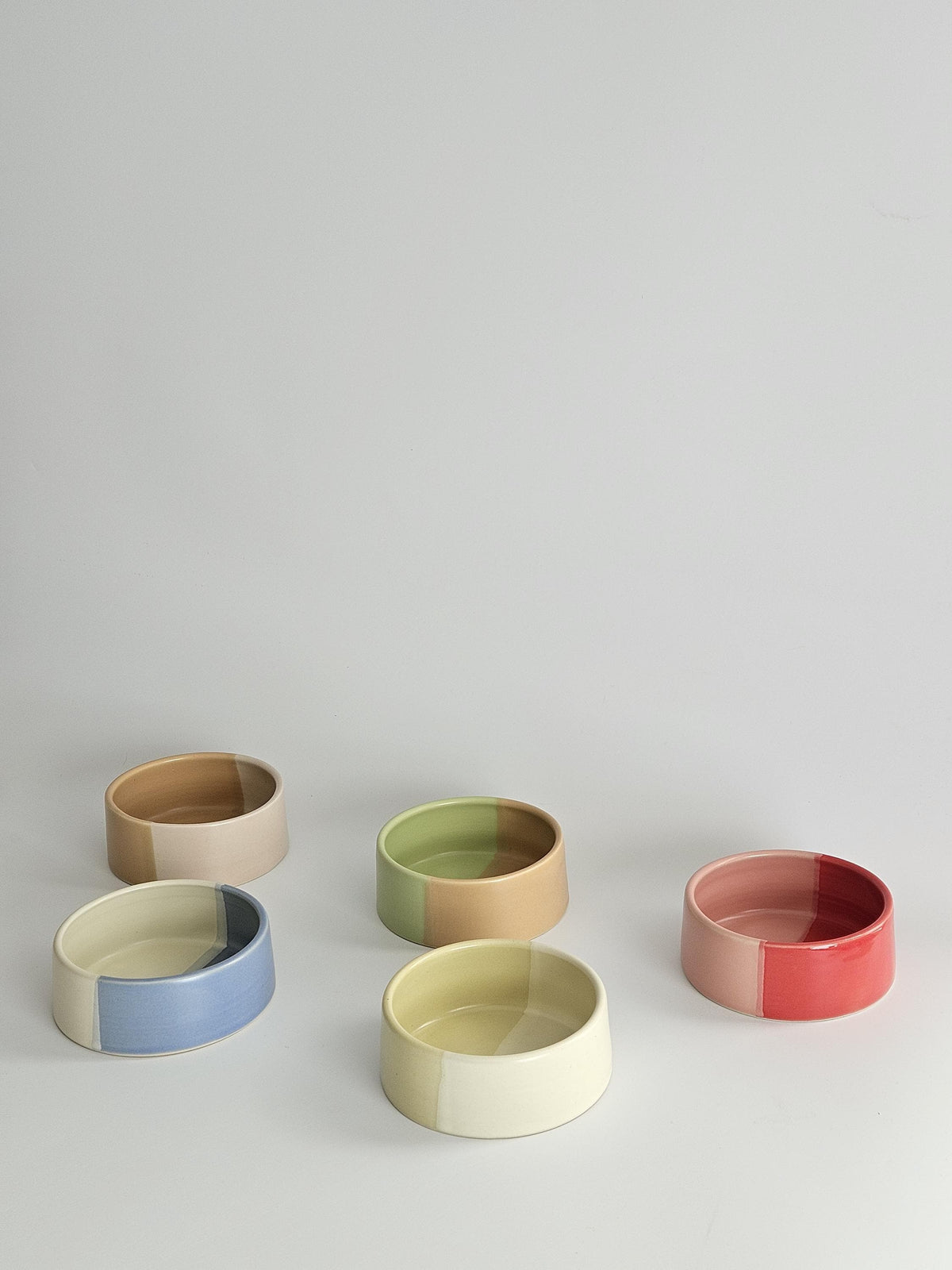 Two-Tone Ceramic Pet Bowl: Handmade Color Block Cat/Dog Dish (Ready to Ship)