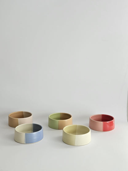 Two-Tone Ceramic Pet Bowl: Handmade Color Block Cat/Dog Dish (Ready to Ship)