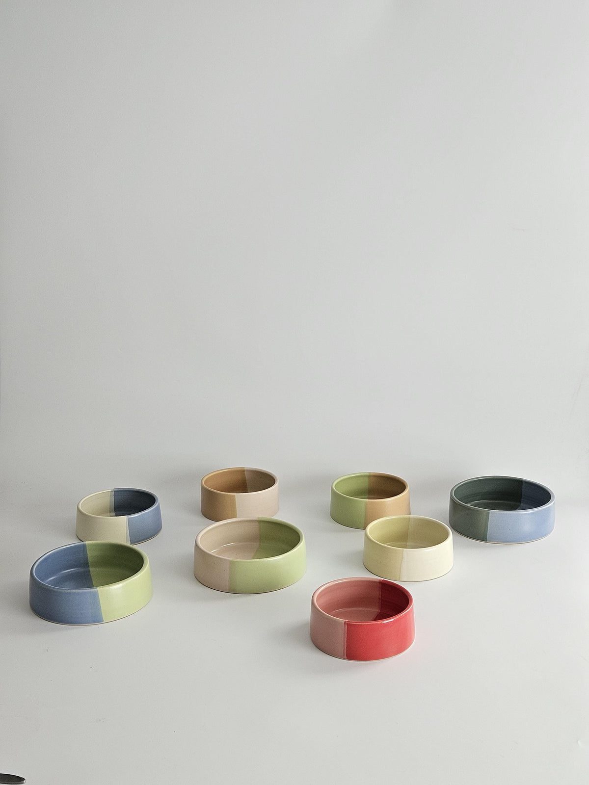 Two-Tone Ceramic Pet Bowl: Handmade Color Block Cat/Dog Dish (Ready to Ship)