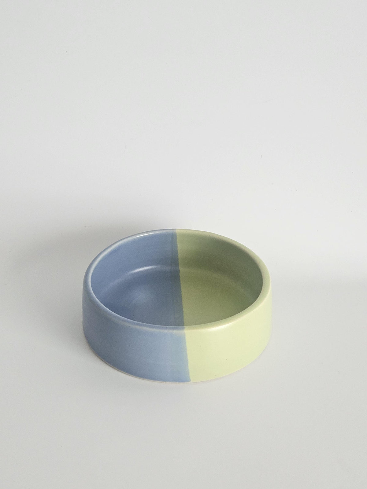 Two-Tone Ceramic Pet Bowl: Handmade Color Block Cat/Dog Dish (Ready to Ship)