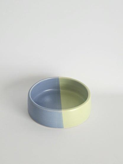 Two-Tone Ceramic Pet Bowl: Handmade Color Block Cat/Dog Dish (Ready to Ship)