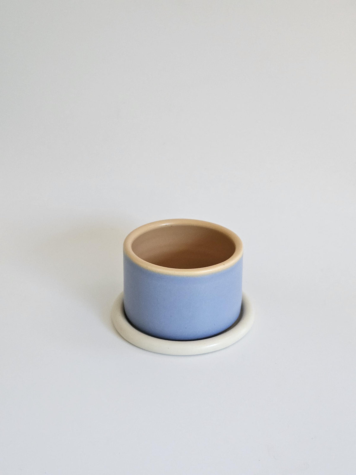 Handmade Color Block Pottery Planter with Tray • Three-Toned Ceramic Drainage Pot