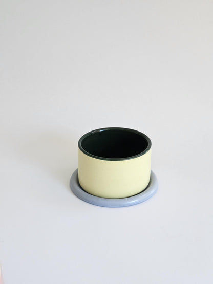 Handmade Color Block Pottery Planter with Tray • Three-Toned Ceramic Drainage Pot