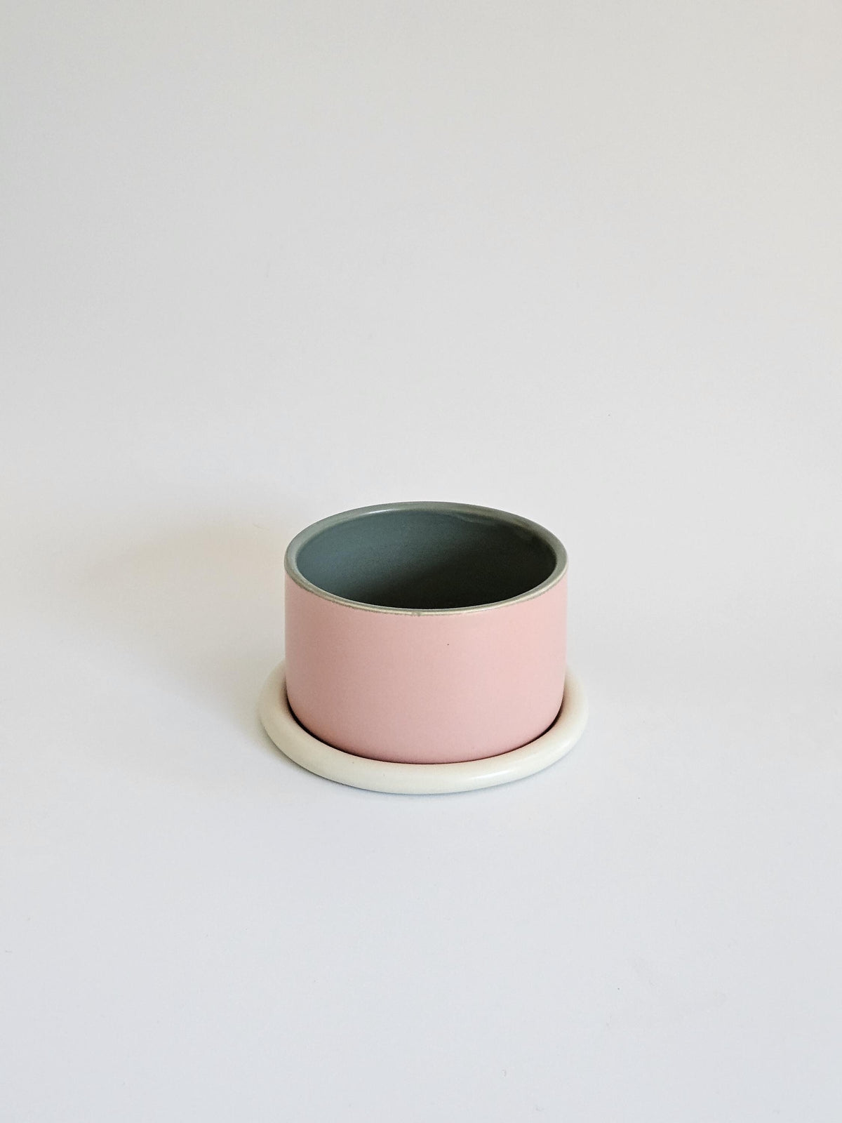 Handmade Color Block Pottery Planter with Tray • Three-Toned Ceramic Drainage Pot