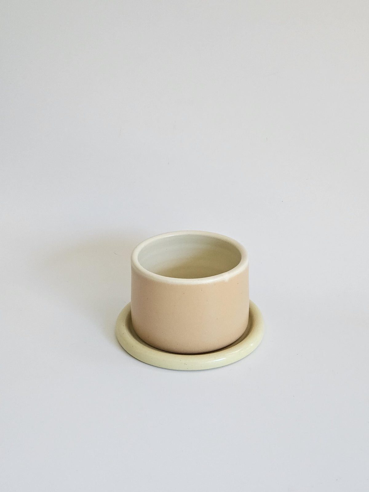 Handmade Color Block Pottery Planter with Tray • Three-Toned Ceramic Drainage Pot