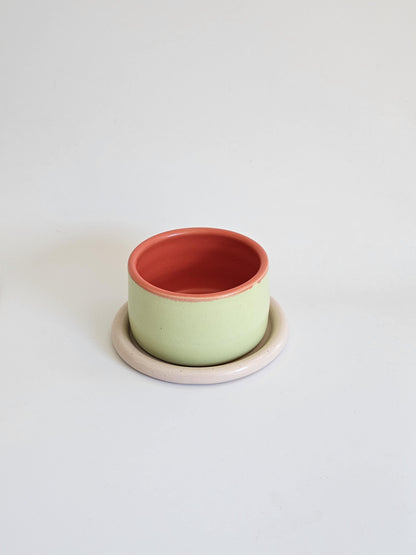 Handmade Color Block Pottery Planter with Tray • Three-Toned Ceramic Drainage Pot