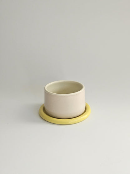 Handmade Color Block Pottery Planter with Tray • Three-Toned Ceramic Drainage Pot