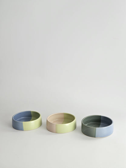 Two-Tone Ceramic Pet Bowl: Handmade Color Block Cat/Dog Dish (Ready to Ship)