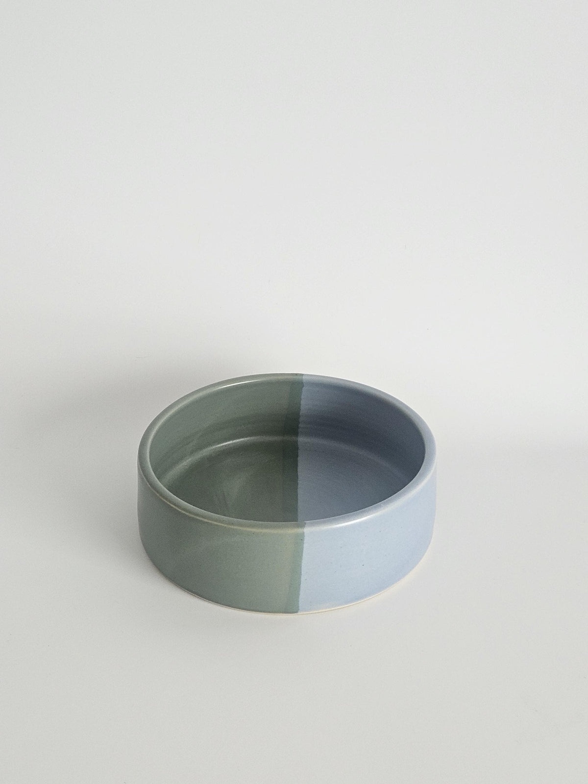 Two-Tone Ceramic Pet Bowl: Handmade Color Block Cat/Dog Dish (Ready to Ship)
