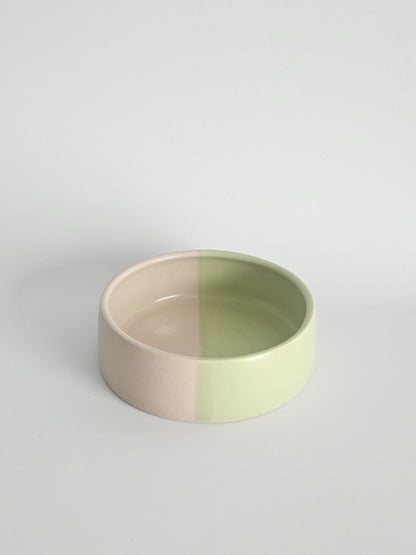 Two-Tone Ceramic Pet Bowl: Handmade Color Block Cat/Dog Dish (Ready to Ship)