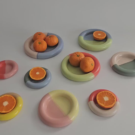 Handmade Color Block Ceramic Donut Dish: Half & Half Chunky Bubble Plate, Ring and Jewelry Holder